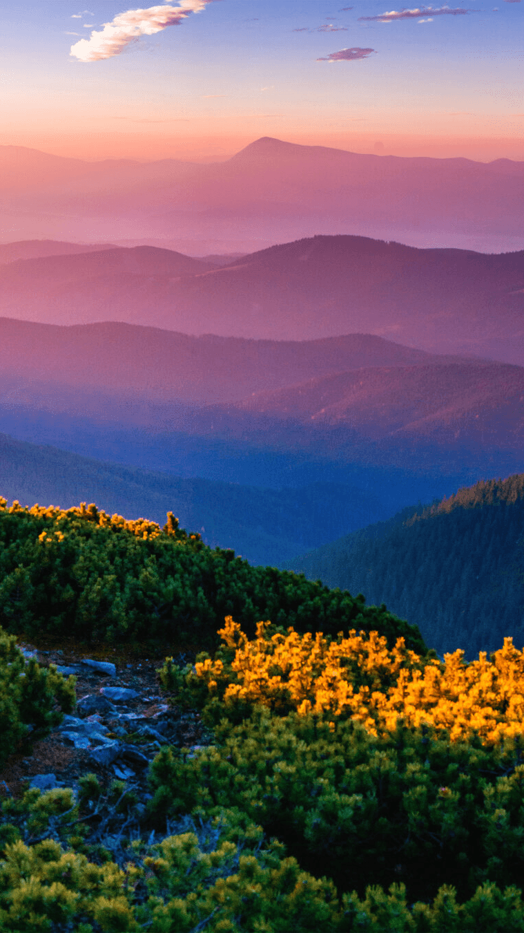 magic sunset in the mountains view from above, soaring high
